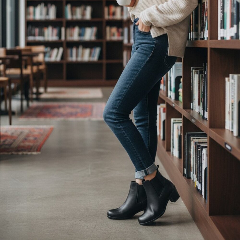 Easy Spirit Caelan Zipper Faux Leather Booties Black Ankle Boots Women's 6 M